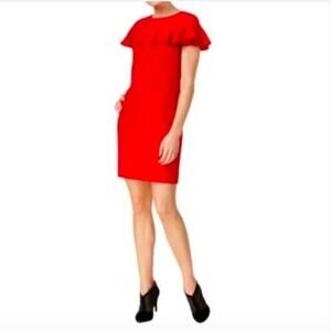 Trina Turk Red Shimmer Ruffle Sheath Dress Size 10